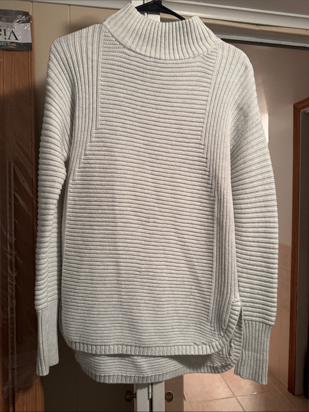 Dakini Womens Mock Neck Mixed Ribbed Knit Sweater Light Gray Oatmeal